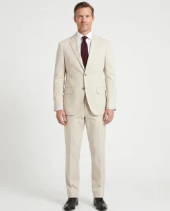 Santorelli Mens Solid Ivory Half Canvassed Notch Lapel Classic Fit 2-Button Stretch Suit - 40R