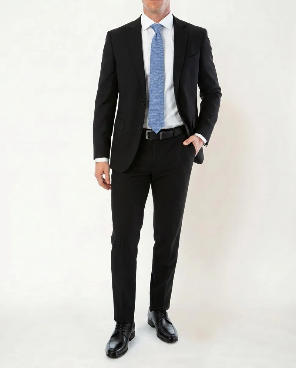Sartoria Mazara Black Fine Crosshatch Weave Slim Fit Wool 2-Button Suit