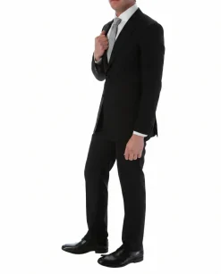 Sartoria Mazara Black Micro-Textured Slim Fit Notch Lapel 2-Button Wool Suit