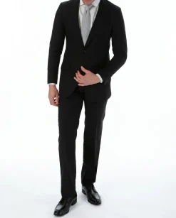 Sartoria Mazara Black Micro-Textured Slim Fit Notch Lapel 2-Button Wool Suit