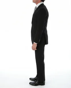 Sartoria Mazara Black Micro-Textured Slim Fit Notch Lapel 2-Button Wool Suit