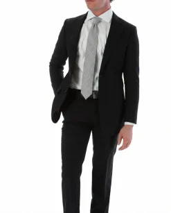 Sartoria Mazara Black Micro-Textured Slim Fit Notch Lapel 2-Button Wool Suit