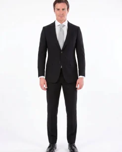Sartoria Mazara Black Micro-Textured Slim Fit Notch Lapel 2-Button Wool Suit