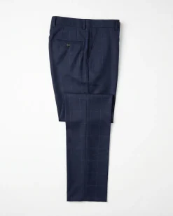 Sartoria Mazara Blue Plaid Windowpane Slim Fit Peak Lapel Wool 2-Button Suit