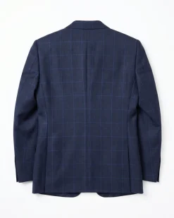 Sartoria Mazara Blue Plaid Windowpane Slim Fit Peak Lapel Wool 2-Button Suit