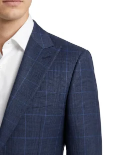 Sartoria Mazara Blue Plaid Windowpane Slim Fit Peak Lapel Wool 2-Button Suit