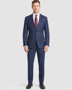 Sartoria Mazara Blue Plaid Windowpane Slim Fit Peak Lapel Wool 2-Button Suit