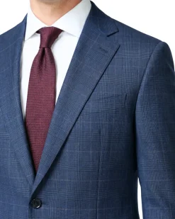 Sartoria Mazara Blue Plaid Windowpane Slim Fit Notch Lapel Wool 2-Button Suit