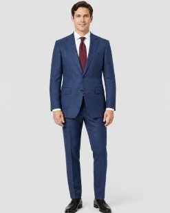 Sartoria Mazara Blue Plaid Windowpane Slim Fit Notch Lapel Wool 2-Button Suit