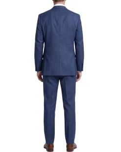 Sartoria Mazara Blue Plaid Windowpane Slim Fit Notch Lapel Wool 2-Button Suit