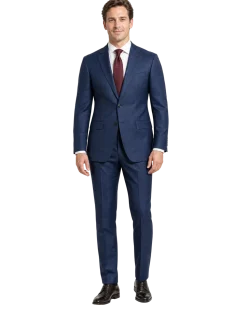 Sartoria Mazara Blue Plaid Windowpane Slim Fit Notch Lapel Wool blend 2 button Suit