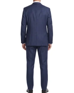 Sartoria Mazara Blue Plaid Windowpane Classic Fit Notch Lapel Wool blend 2 buttonSuit