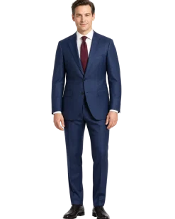 Sartoria Mazara Blue Plaid Windowpane Classic Fit Notch Lapel Wool blend 2 buttonSuit