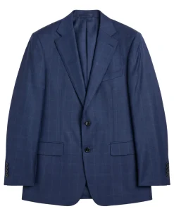 Sartoria Mazara Blue Plaid Windowpane Classic Fit Notch Lapel Wool blend 2 buttonSuit