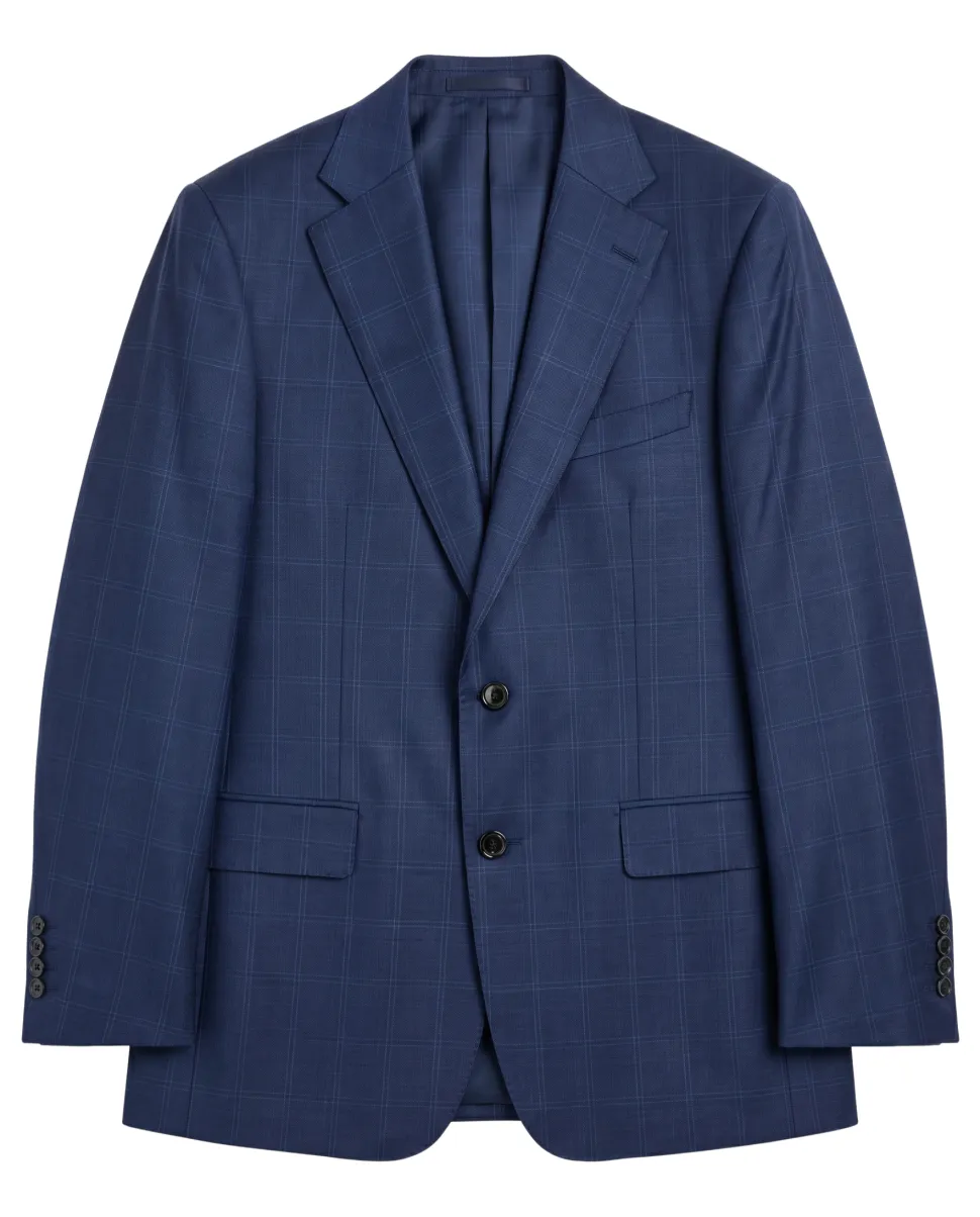 Sartoria Mazara Blue Plaid Windowpane Classic Fit Notch Lapel Wool blend 2 buttonSuit