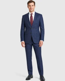 Sartoria Mazara Blue Plaid Windowpane Classic Fit Peak Lapel 2-Button Wool Suit