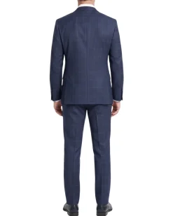 Sartoria Mazara Blue Plaid Windowpane Classic Fit Peak Lapel 2-Button Wool Suit