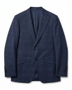 Sartoria Mazara Blue Plaid Windowpane Classic Fit Peak Lapel 2-Button Wool Suit