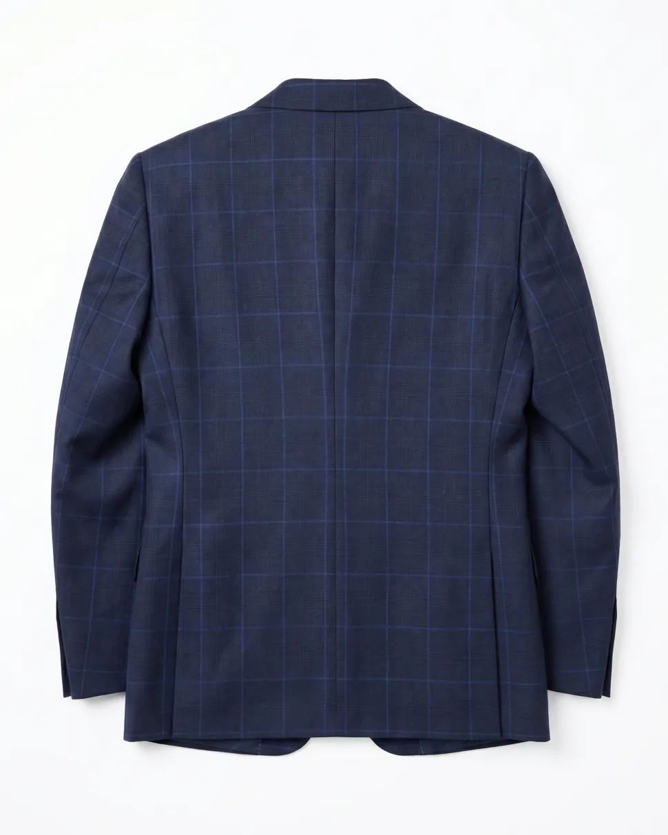 Sartoria Mazara Blue Plaid Windowpane Classic Fit Peak Lapel 2-Button Wool Suit