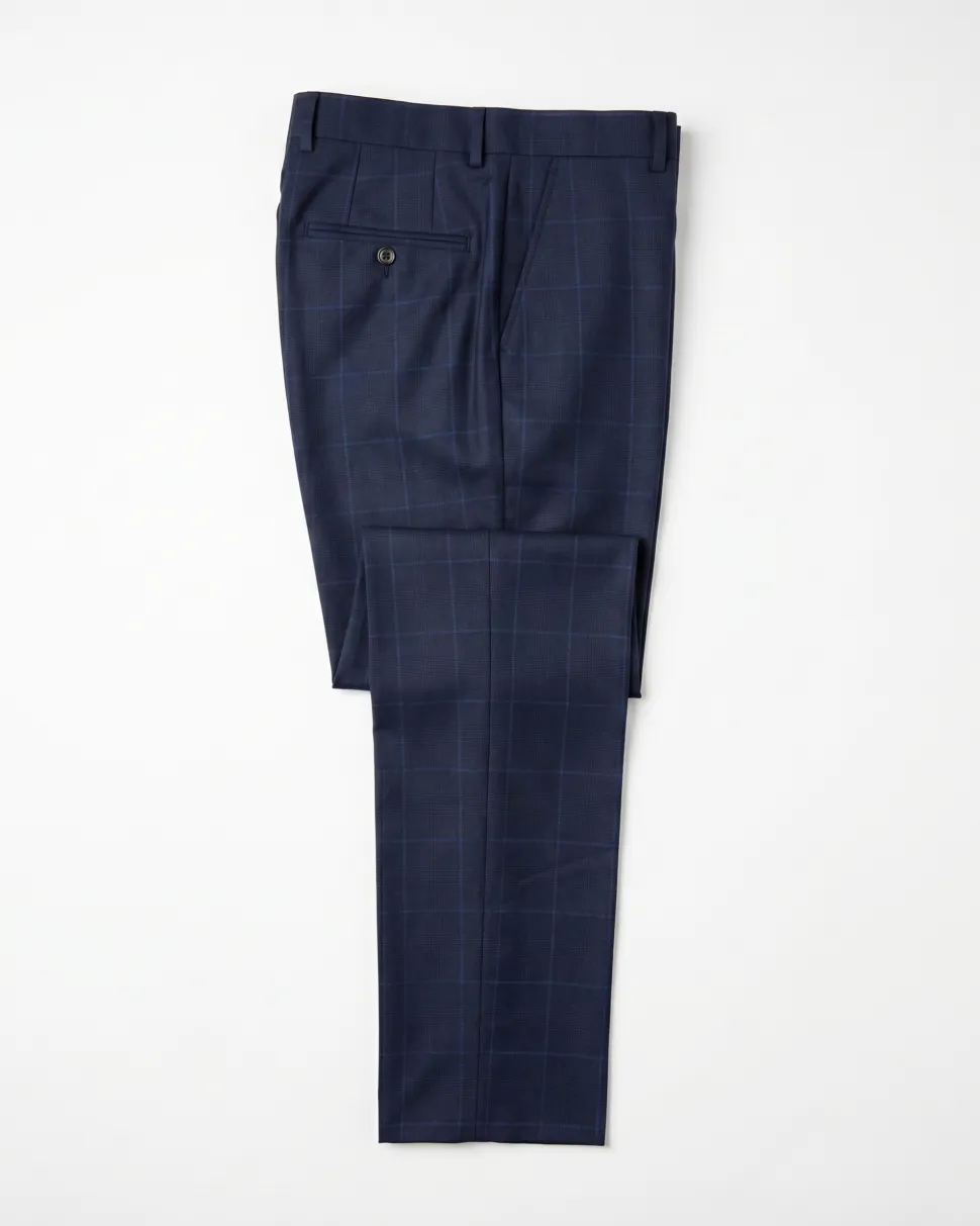 Sartoria Mazara Blue Plaid Windowpane Classic Fit Peak Lapel 2-Button Wool Suit