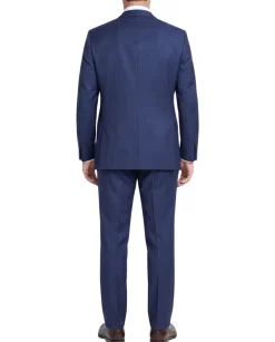 Sartoria Mazara Dark Blue On Blue Plaid Portly Fit Notch Lapel Wool 2-Button Suit