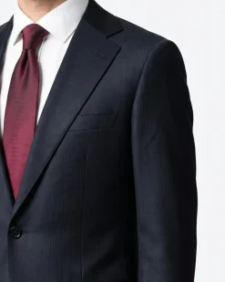 Sartoria Mazara Mens Black Tonal Stripe Slim Fit Wool 2-Button Suit