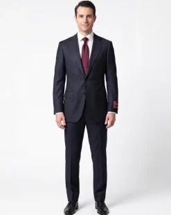Sartoria Mazara Mens Black Tonal Stripe Slim Fit Wool 2-Button Suit