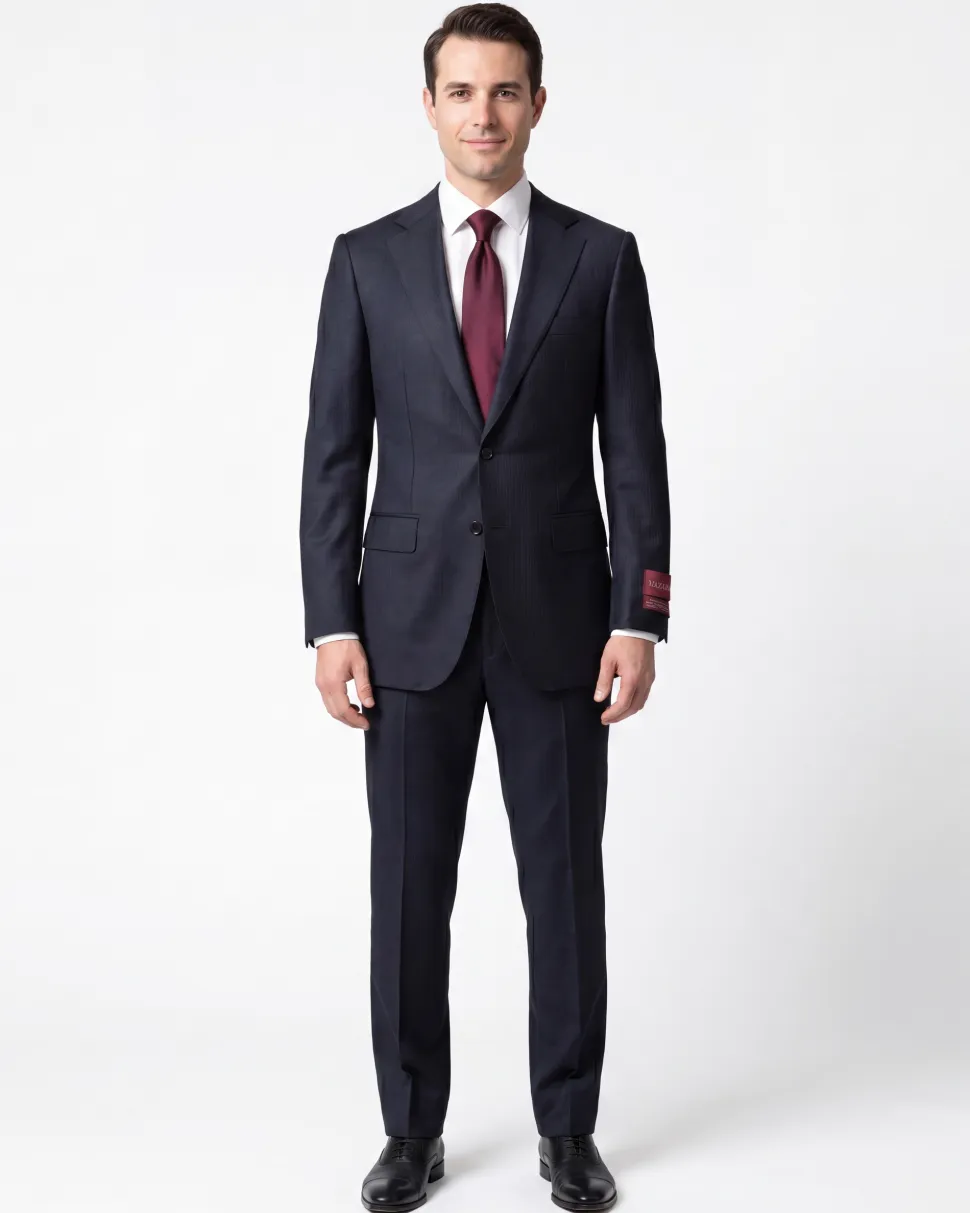 Sartoria Mazara Mens Black Tonal Stripe Slim Fit Wool 2-Button Suit