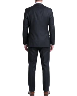 Sartoria Mazara Mens Black Tonal Stripe Slim Fit Wool 2-Button Suit