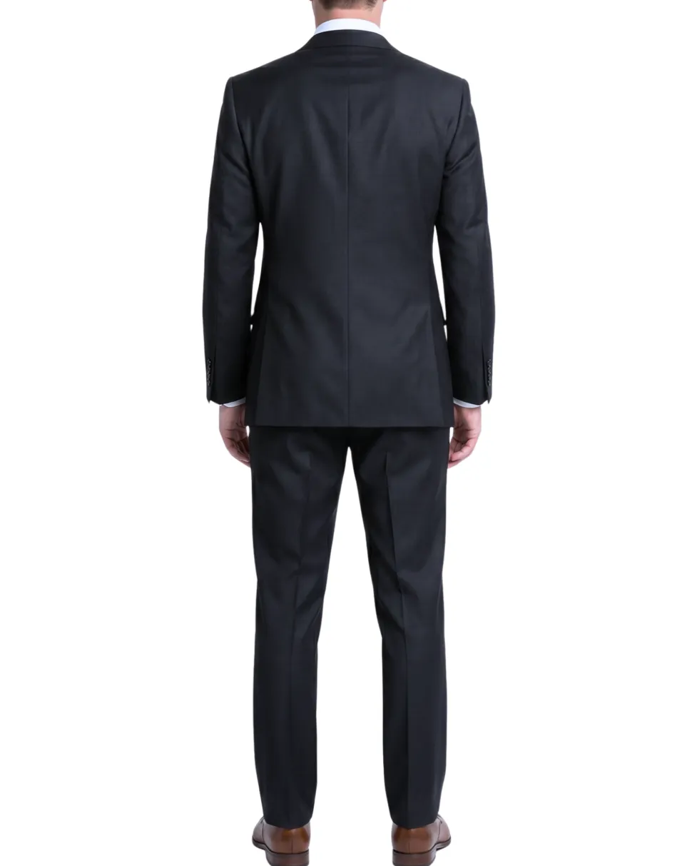 Sartoria Mazara Mens Black Tonal Stripe Slim Fit Wool 2-Button Suit