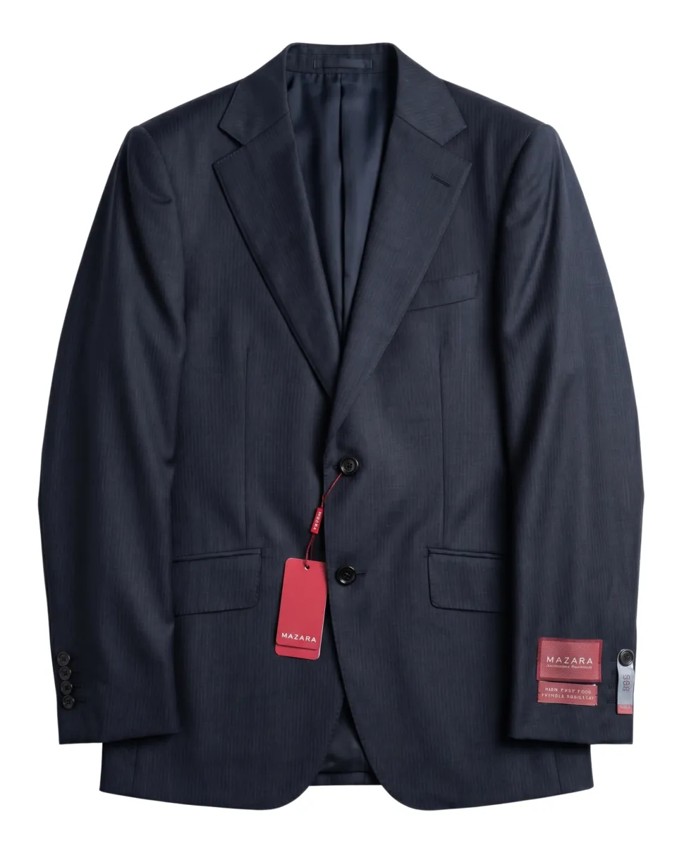 Sartoria Mazara Mens Black Tonal Stripe Slim Fit Wool 2-Button Suit