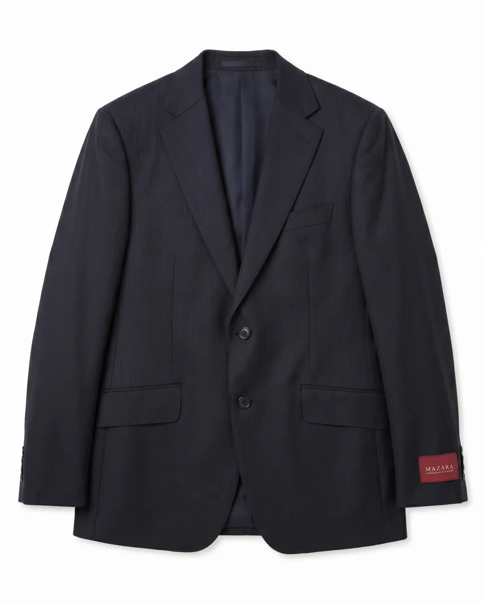 Sartoria Mazara Mens Black Tonal Striped Classic Fit Wool 2 Button Suit