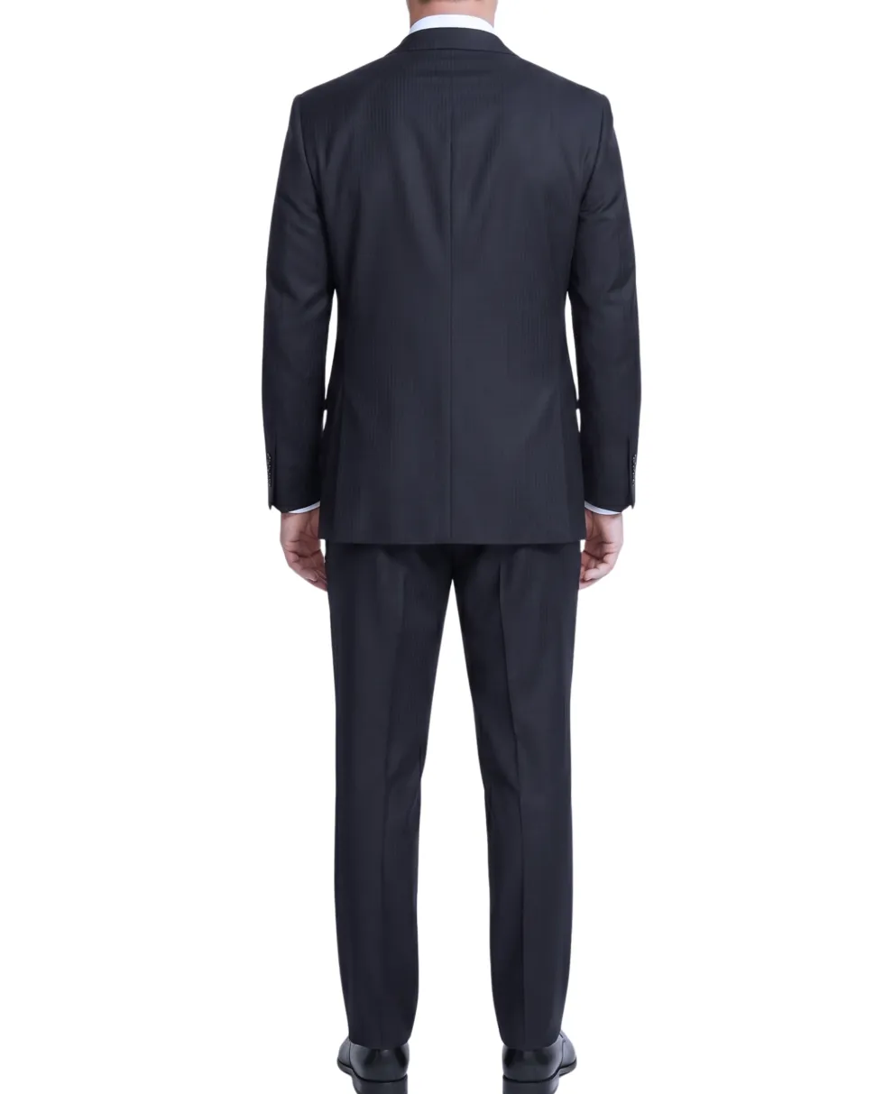 Sartoria Mazara Mens Black Tonal Striped Classic Fit Wool 2 Button Suit