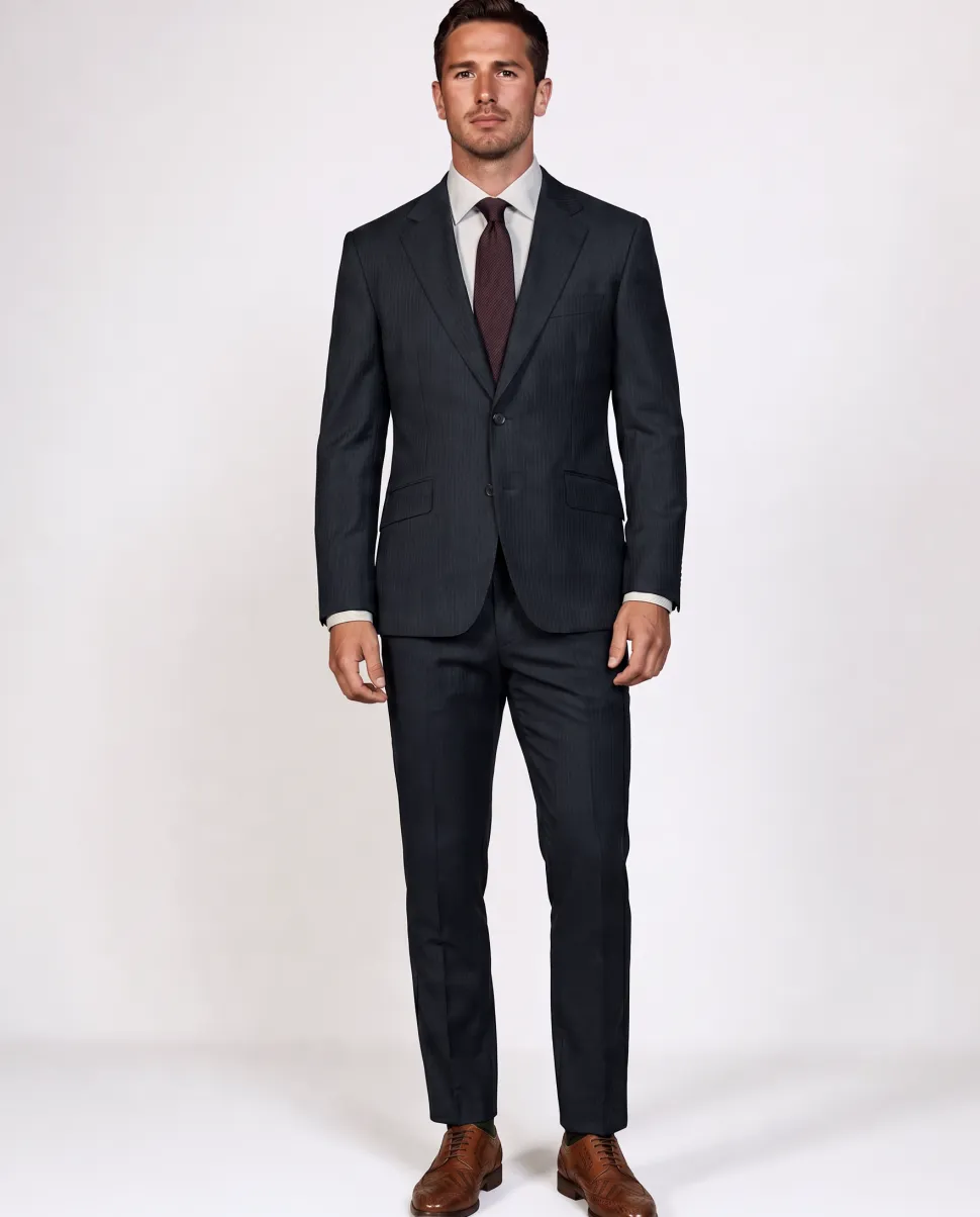 Sartoria Mazara Mens Black Tonal Striped Classic Fit Wool 2 Button Suit
