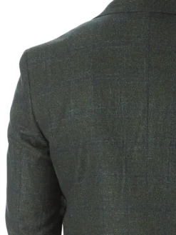 Sartoria Mazara Mens Classic Fit Green With Blue Check 2 Button Stretch Blazer Sportcoat