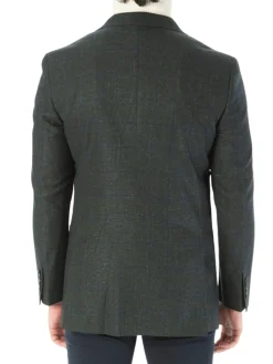Sartoria Mazara Mens Classic Fit Green With Blue Check 2 Button Stretch Blazer Sportcoat