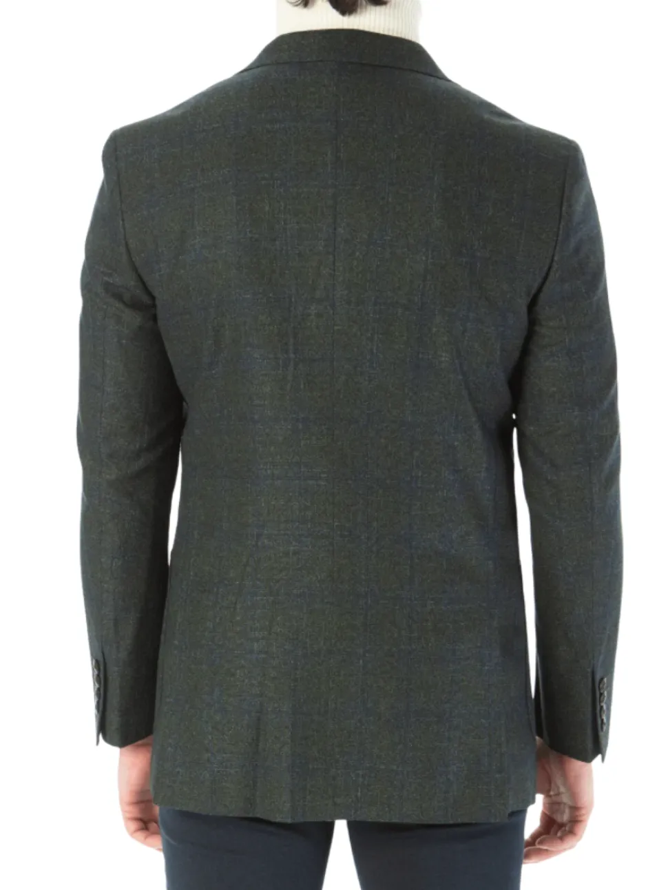 Sartoria Mazara Mens Classic Fit Green With Blue Check 2 Button Stretch Blazer Sportcoat