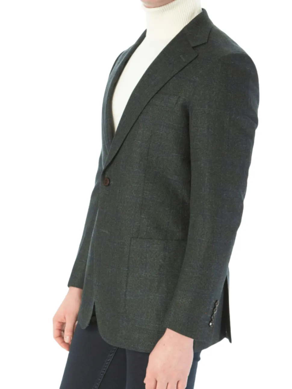 Sartoria Mazara Mens Classic Fit Green With Blue Check 2 Button Stretch Blazer Sportcoat