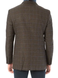Sartoria Mazara Mens Classic Fit Brown & Blue Check Two Button Stretch Blazer Sportcoat
