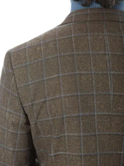 Sartoria Mazara Mens Classic Fit Brown & Blue Check Two Button Stretch Blazer Sportcoat