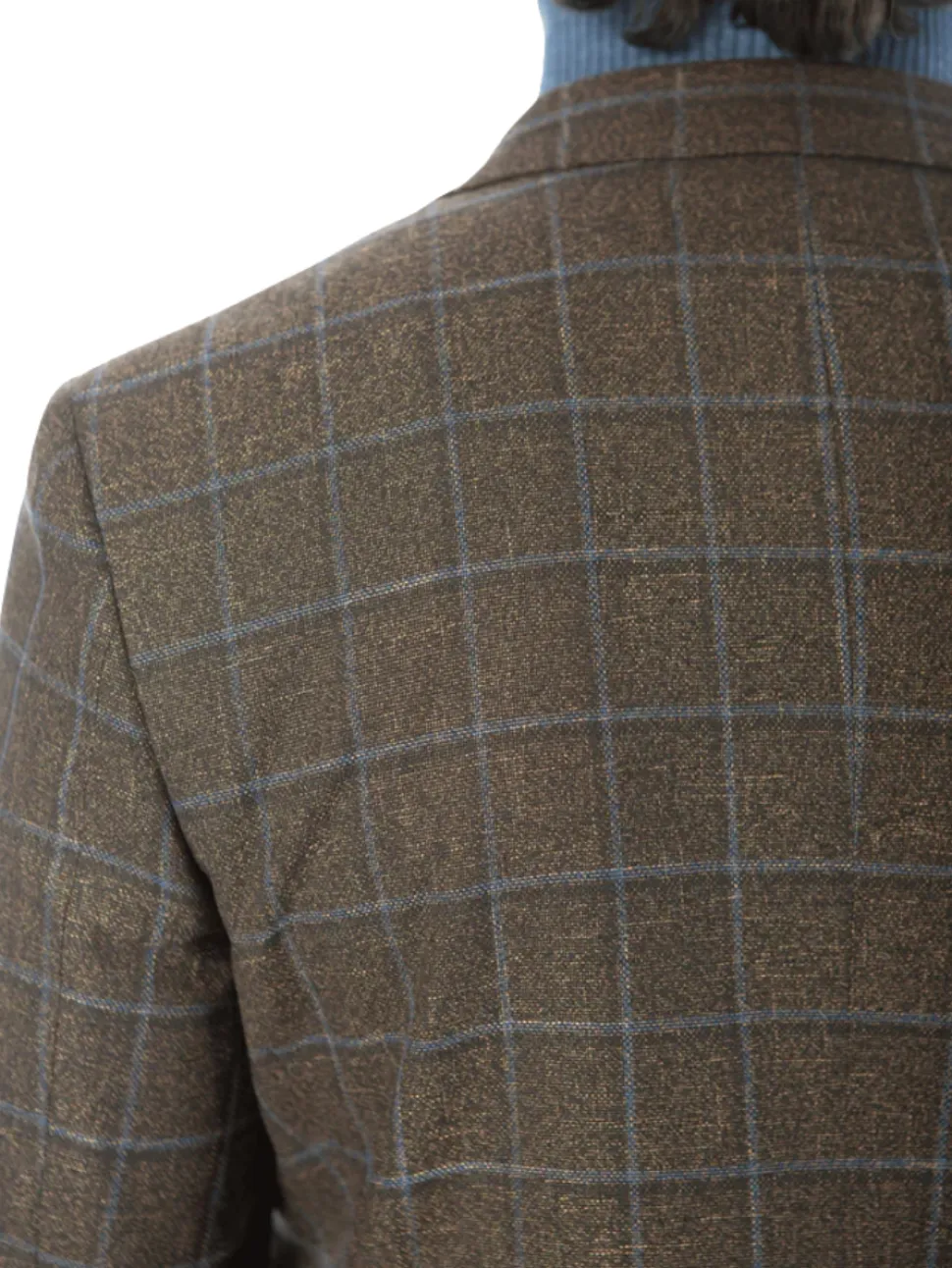Sartoria Mazara Mens Classic Fit Brown & Blue Check Two Button Stretch Blazer Sportcoat