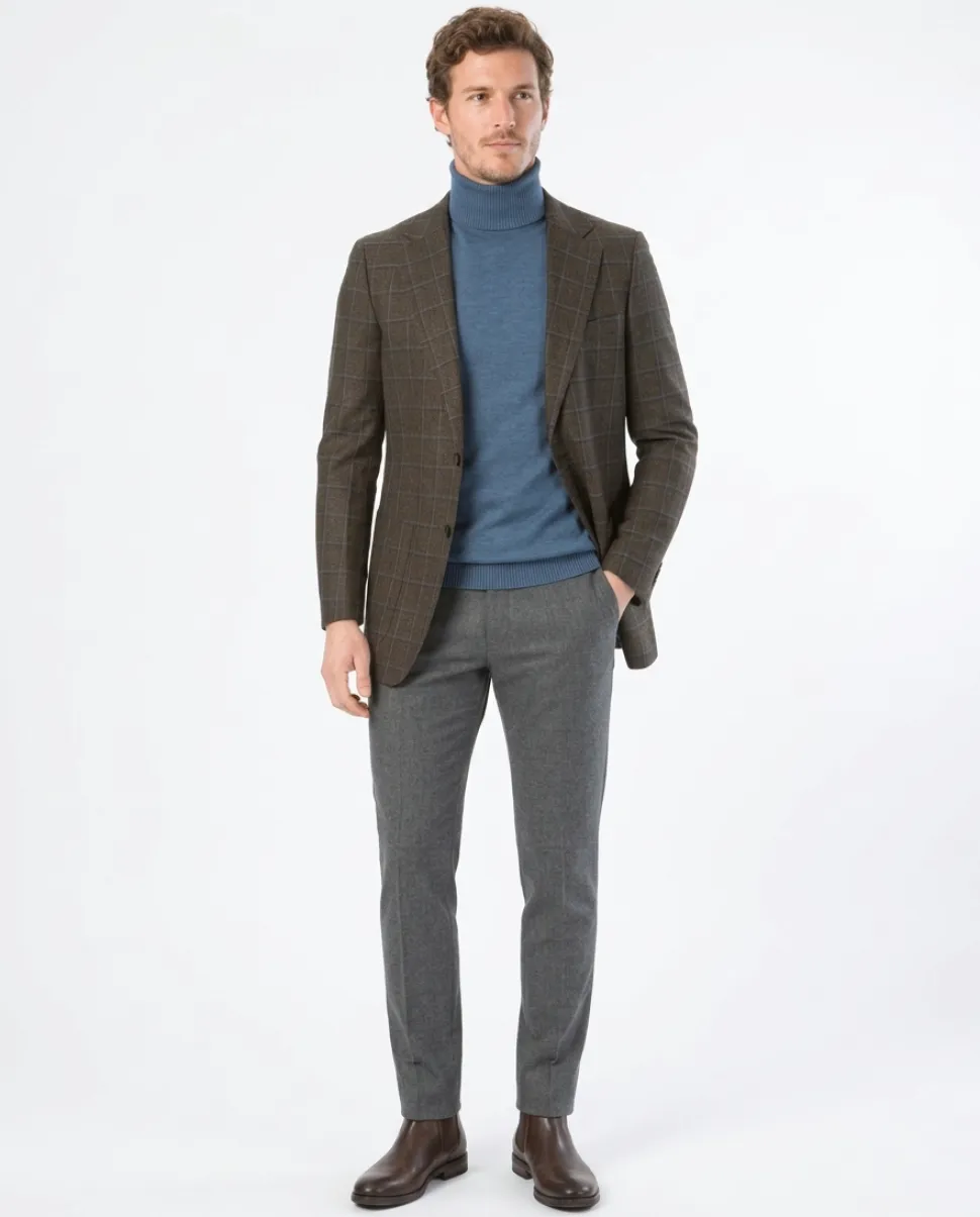 Sartoria Mazara Mens Classic Fit Brown & Blue Check Two Button Stretch Blazer Sportcoat