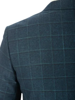 Sartoria Mazara Mens Classic Fit Blue With Green Check 2 Button Blazer Sportcoat
