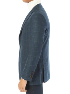 Sartoria Mazara Mens Classic Fit Blue With Green Check 2 Button Blazer Sportcoat