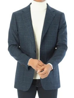 Sartoria Mazara Mens Classic Fit Blue With Green Check 2 Button Blazer Sportcoat