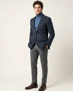Sartoria Mazara Mens Classic Fit Black & Blue Check 100% Wool Blazer Sportcoat
