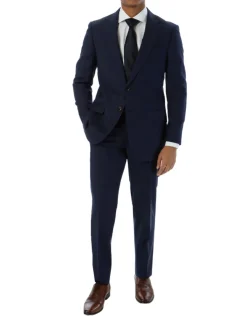 Sartoria Mazara Mens Classic Fit Blue Plaid 100% Wool 2 Piece Suit