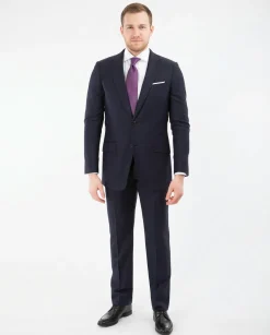 Sartoria Mazara Mens Classic Fit Navy Mini Check 100% Wool 2 Piece Suit