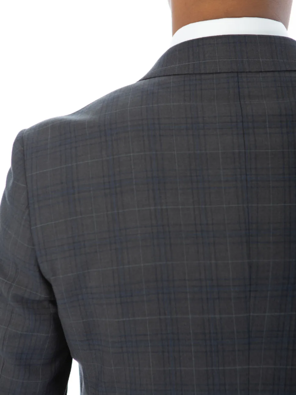 Sartoria Mazara Mens Classic Fit Gray With Blue Check 100% Wool Suit With Peak Lapels