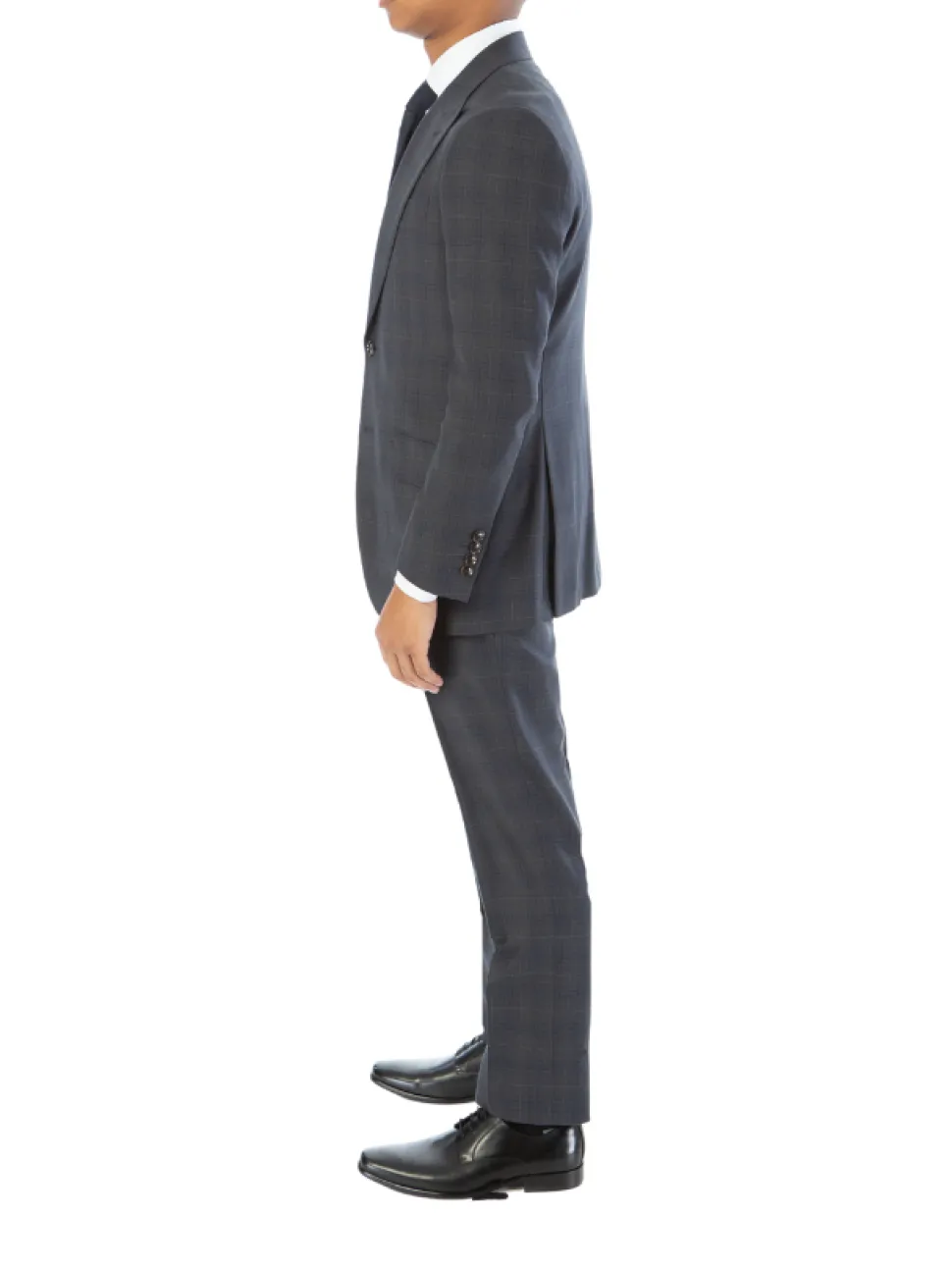 Sartoria Mazara Mens Classic Fit Gray With Blue Check 100% Wool Suit With Peak Lapels